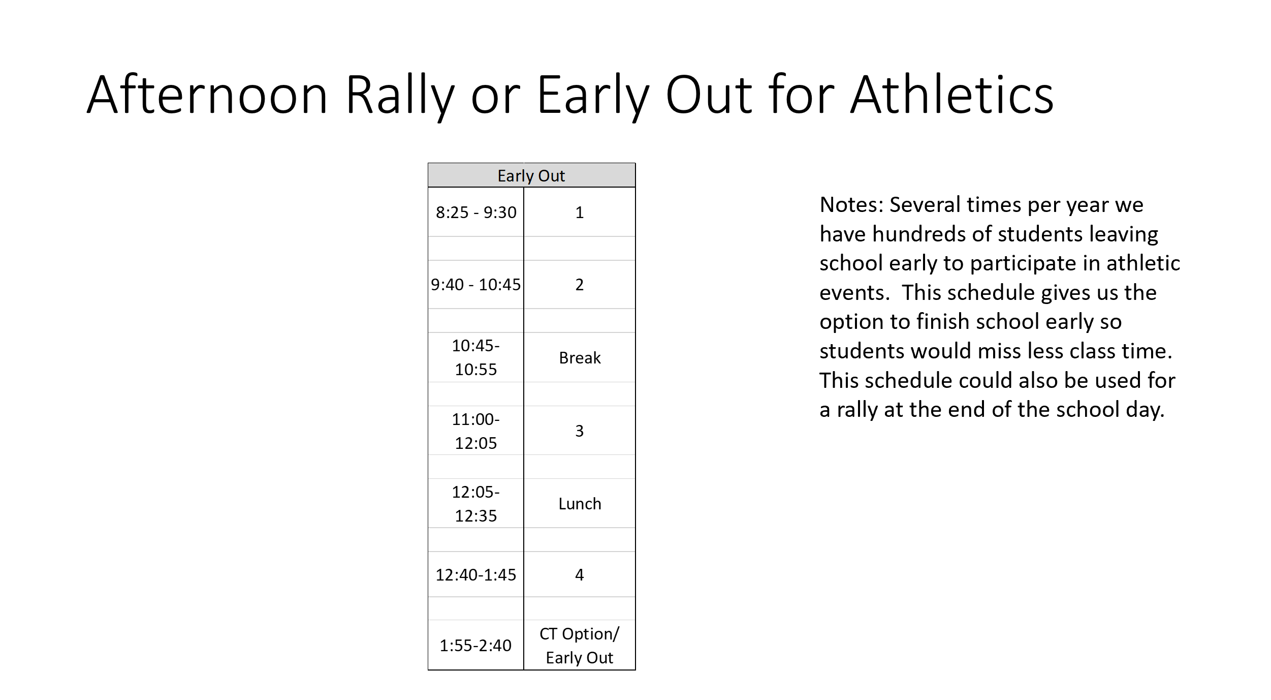 Early Day Schedule