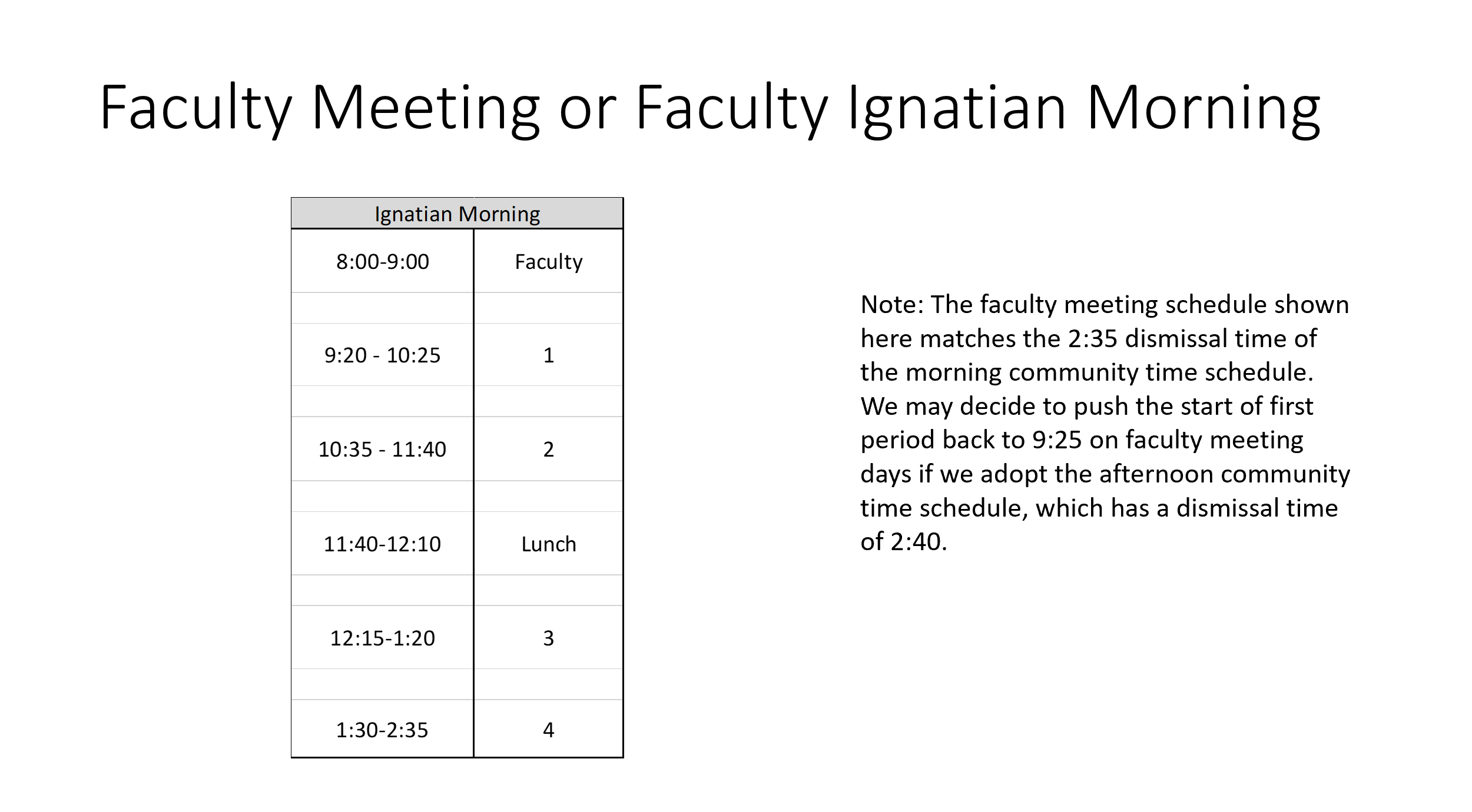 Faculty Schedule